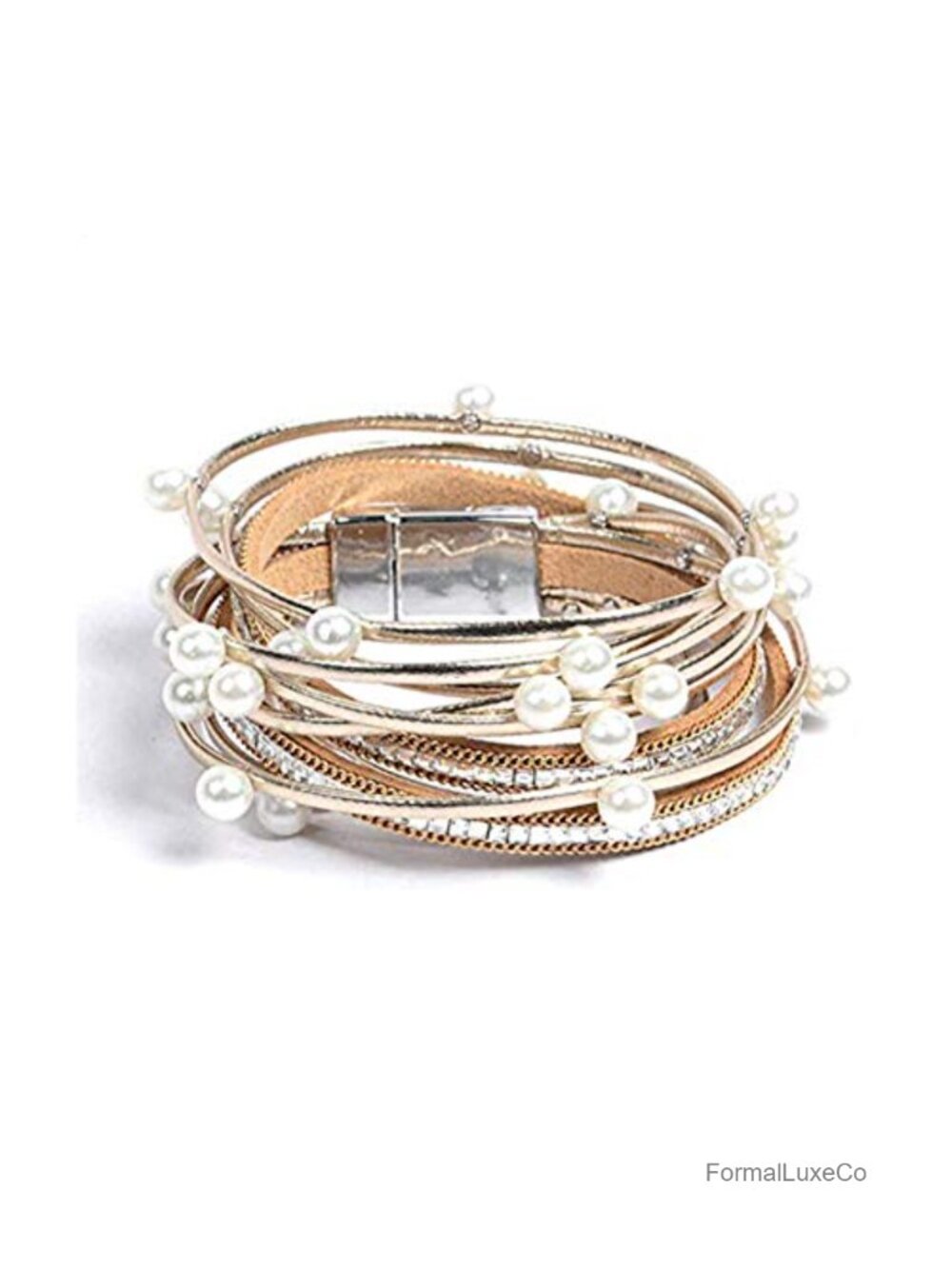 Handmade Leather Wrap Bracelet with Imitation Pearl Beads, 2 Row, Adjustable